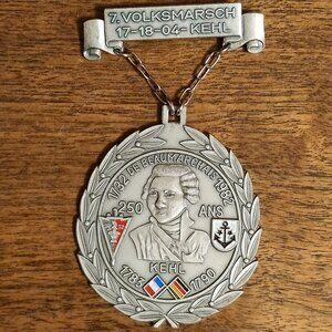 RETRO German Medal Volksmarch 17-18-04 Kehl Pewter Schrobenhausen